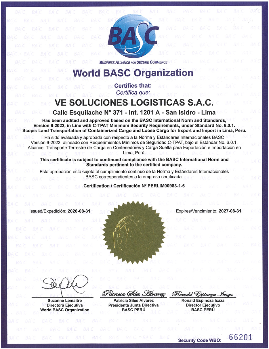BASC_2026_VE Certificación BASC - VE Logistics 2023